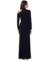 Xscape Women's Collared Cold-Shoulder Long-Sleeve Gown