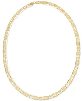 Italian Silver Men's Textured Mixed Mariner Link 22" Chain Necklace 14 Gold-plated Sterling