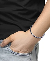 Effy Men's Blue Leather Woven Link Bracelet in Sterling Silver