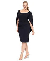 Betsy & Adam Plus Scoop-Neck Cape Sheath Dress