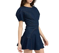 En Saison Women's Dakota Short-Sleeve Denim Mini Dress