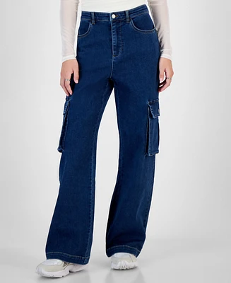 Tinseltown Juniors' High-Rise Wide-Leg Cargo Jeans