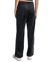 Dkny Women's Velour Rhinestone-Logo Side-Slit Track Pants