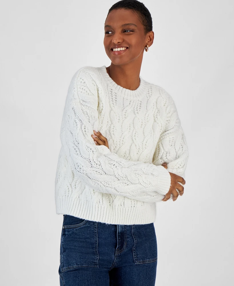 And Now This Women's Cable Knit Crewneck Sweater, Created for Macy's