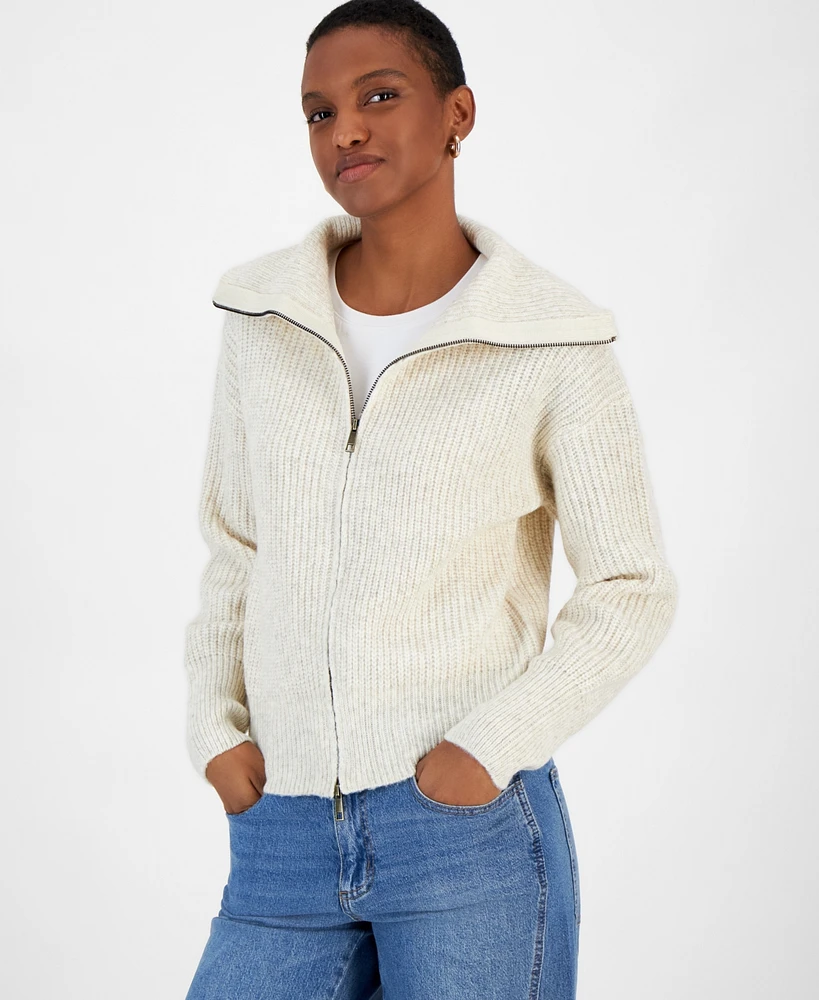 And Now This Women's Sailor-Collar Zip-Front Sweater, Created for Macy's