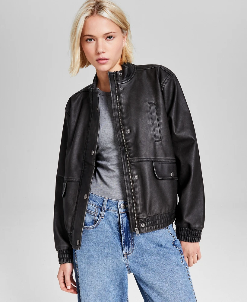 And Now This Women's Faux Leather Zip-Front Bomber Jacket, Created for Macy's