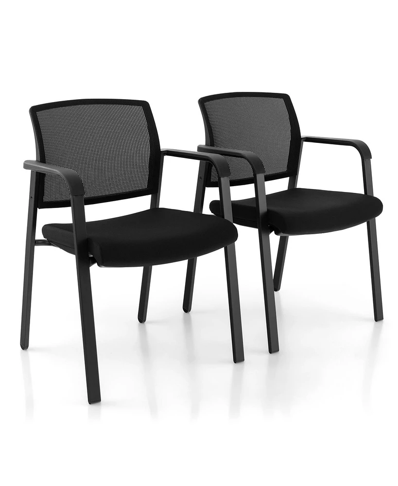 Skonyon Set of 2 Stackable Reception Room Chairs with Padded Seat-Black