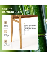 Skonyon Bamboo Writing Desk with 2 Storage Drawers and Open Shelf-Natural