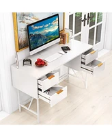 Skonyon 48 Inch Home Office Computer Desk with 4 Drawers-White