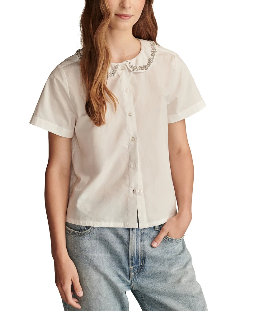 Lucky Brand Women's Cotton Embellished Peter Pan Collar Shirt