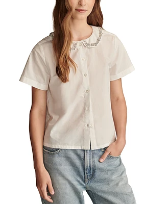 Lucky Brand Women's Cotton Embellished Peter Pan Collar Shirt