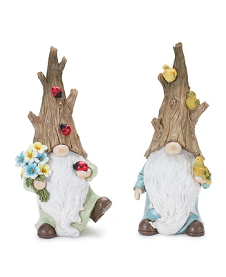 Slickblue Tree Trunk Gnome Figurine (Set of 2)