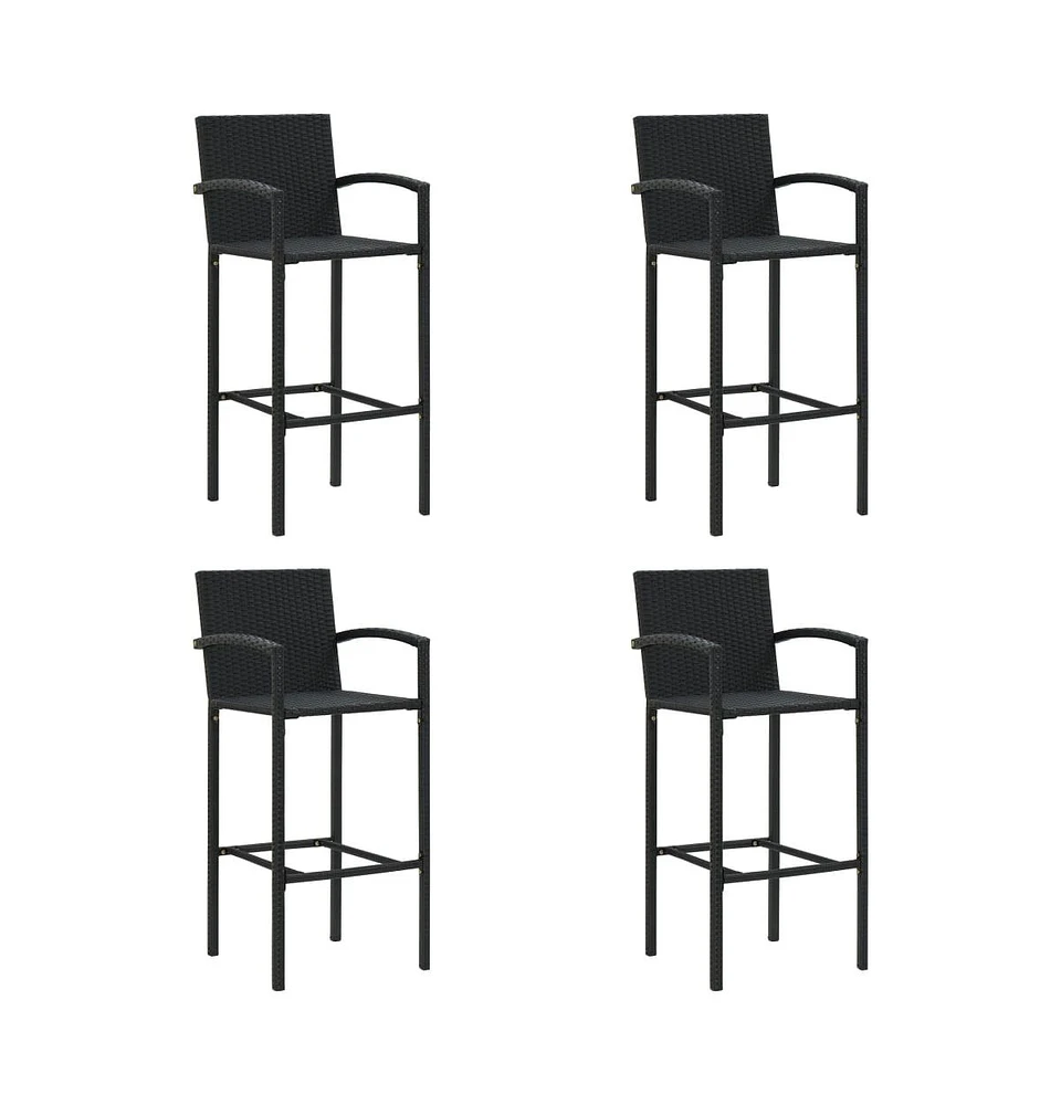 vidaXL Bar Stools 4 pcs Black Poly Rattan