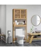 Homcom Over the Toilet Storage Cabinet with Slatted Doors, Adjustable Shelf