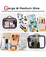 Byootique Set of 2 Clear Makeup Bag Cosmetic Organizer Travel Toiletry Pouch Handle Zipper for Artist Pink