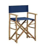 vidaXL Folding Director's Chairs 2 pcs Blue Bamboo and Fabric