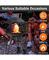 Inolait 28 Inch Portable Fire Pit on Wheels with Log Grate-Black