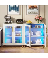 Tribesigns Set of 2 Buffet Cabinet with Storage, Modern Kitchen Accent Cabinet with Acrylic Doors and Led Light