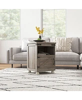 Homcom Farmhouse Side Table, End Table with Open Shelf and Cupboard, Gray