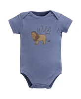 Touched by Nature Baby Boys Organic Cotton Bodysuits, Classic Safari, 6-9 Months