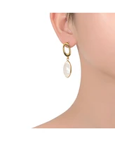 Genevive Sterling Silver with 14K Gold Plated Pearl Drop Earrings