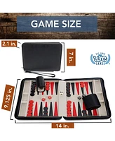 We Games Black Travel Magnetic Leatherette Backgammon Set