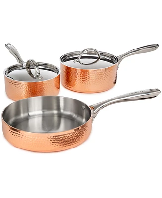 BergHOFF Vintage 5pc Tri-Ply Copper Saucepan & Deep Skillet Cookware Set, Ss Lids, Hammered