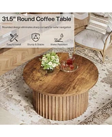 Tribesigns 31.5" Round Coffee Table, Farmhouse Circle Coffee Table with Metal Base, Modern Wood Accent Center Table Sofa Side Table for Living Room, H