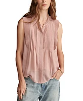 Lucky Brand Women's Pleated Pintucked Sleeveless Blouse