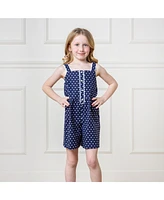 Hope & Henry Girls' Scallop Trim Button Front Linen Romper, Kids