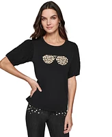 Karl Lagerfeld Paris Women's Embellished Sunglasses Graphic T-Shirt