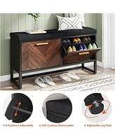 Tribesigns Shoe Storage Bench with Seat Cushion, Entryway Shoe Bench with 2 Flip Drawers, Hallway Bench with Shoe Storage Cabinet, Hidden Shoes Organi