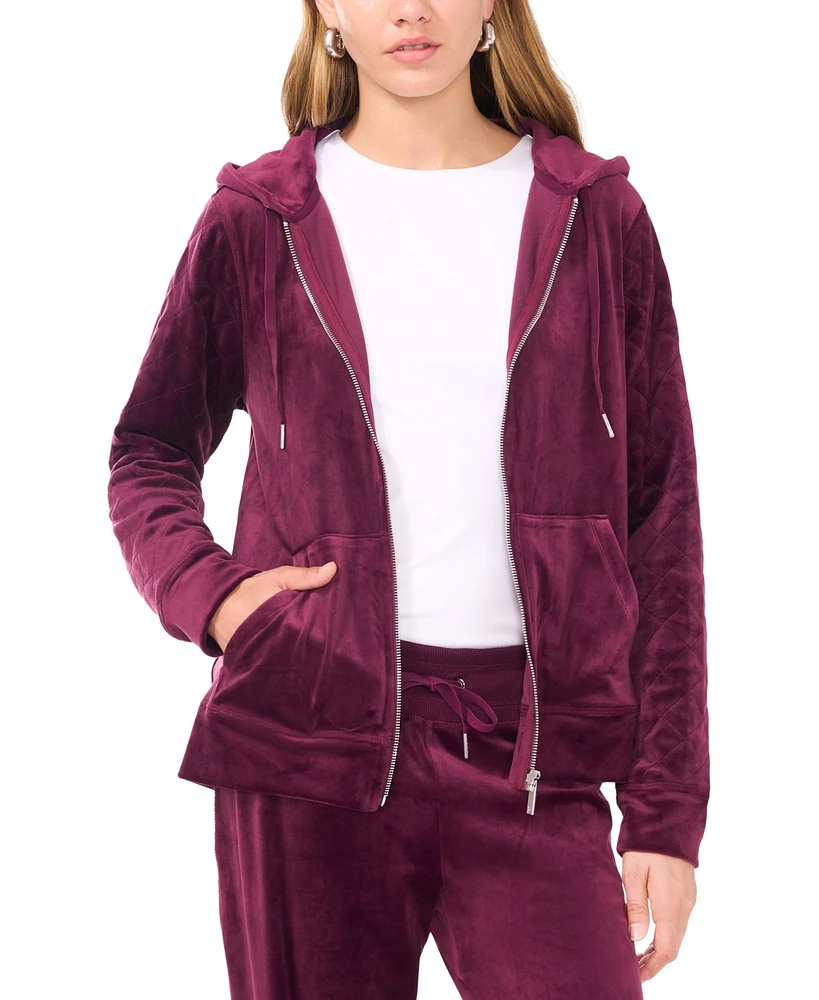 Vince Camuto Women's Velour Quilted-Sleeve Hoodie