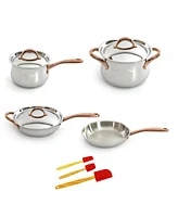 BergHOFF Ouro Gold 10Pc 18/10 Stainless Steel Cookware Set, Ss Lids, Rose Gold Handles