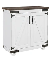 Homcom Sideboard, Buffet with Barn Door and Adjustable Shelf, White