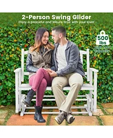 Givimo 2 Seats Outdoor Glider Bench with Armrests and Slatted Seat-White