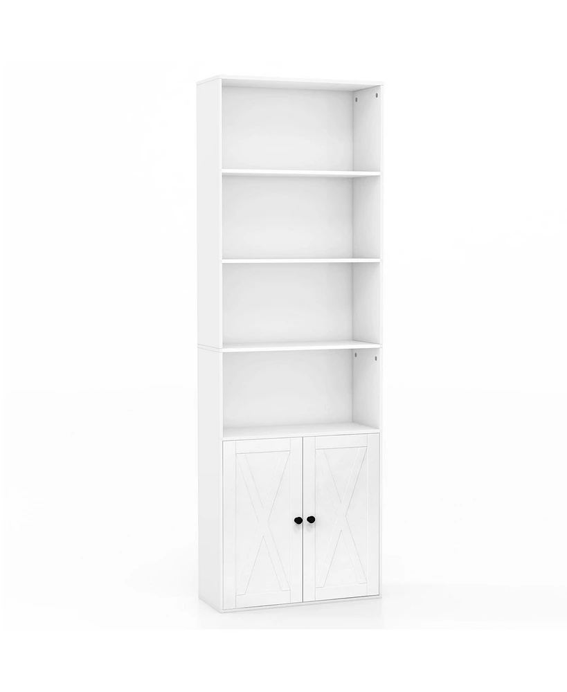 Sugift 71 Inch Freestanding Bookshelf with 6 Shelves and 2-Door Cabinet-White