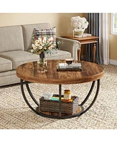 Tribesigns Round Coffee Table, Industrial 2-Tier Circle Coffee Table with Storage Shelves, Modern 31.7" Wooden Accent Center Table for Living Room, Ho