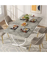 Tribesigns Rectangular Dining Table for 4, 63 Inches Modern Kitchen with Faux Marble Top and Metal Legs Room,