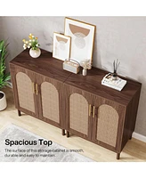 Tribesigns Set of 2 Rattan Sideboard Buffet Cabinet with Storage, 59 Inch Accent Cabinet with Doors, Storage Cabinet for Dining Room, Living Room, Kit