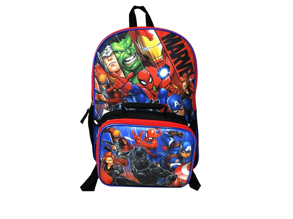 Marvel Avengers Spider-Man Thor Hulk 16" Backpack & Insulated Lunch Bag - Assorted pre