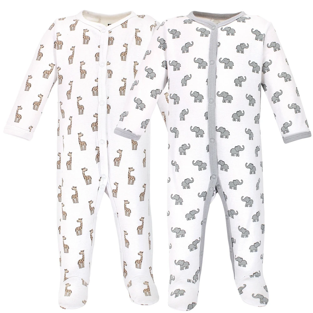 Hudson Baby Baby Boys Baby Cotton Snap Sleep and Play 2pk, Elephant Giraffe