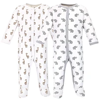 Hudson Baby Baby Boys Baby Cotton Snap Sleep and Play 2pk, Elephant Giraffe