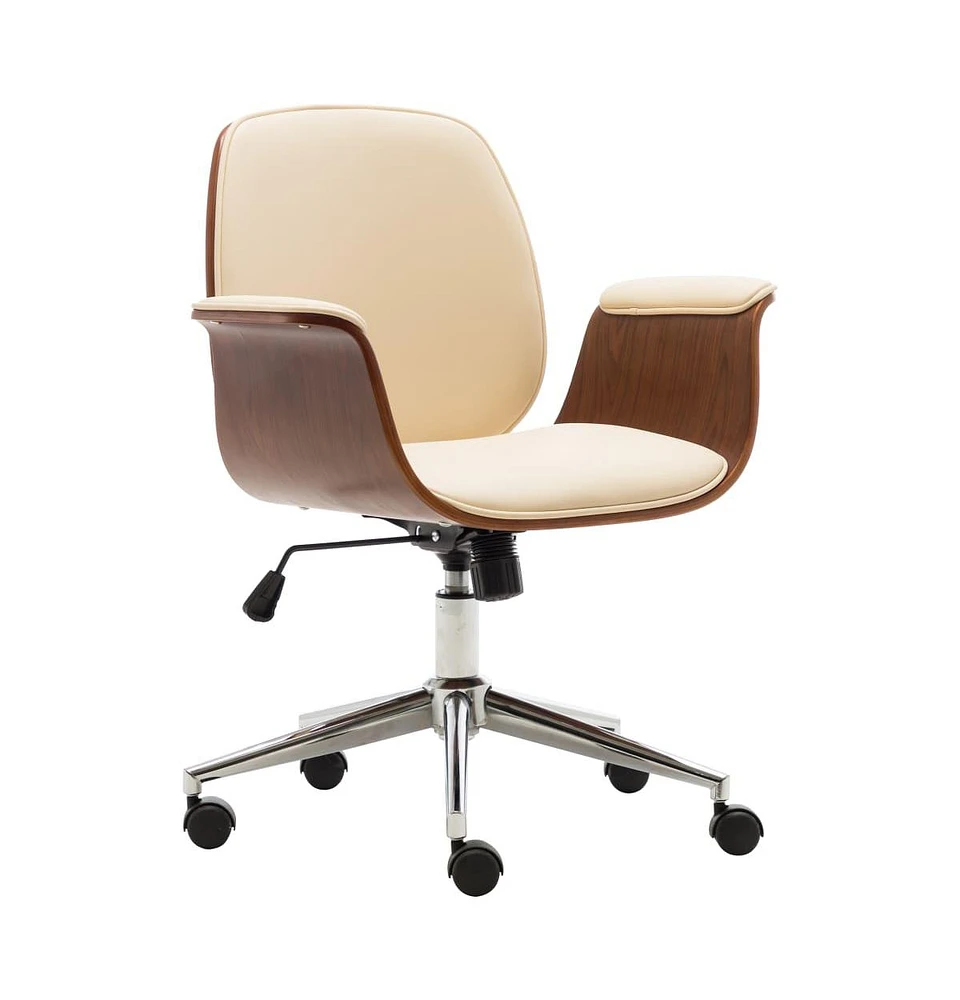 vidaXL Office Chair Cream Bent Wood and Faux Leather