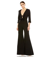 Mac Duggal Women's Long Sleeve Bow Detail Wide Leg Jumpsuit