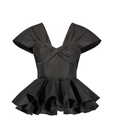 Mac Duggal Women's Faille Twist Bustier Peplum Top