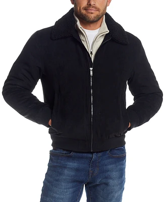 Weatherproof Men's Microsuede Bomber Jacket with Faux Fur Removable Collar