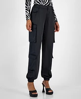 Bar Iii Women's Satin Cargo Jogger Pants, Created for Macy's