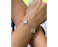 Rivka Friedman Rhodium Polished Clover Station Bracelet