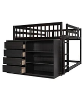Full Over Full Bunk Bed With 4 Drawers And 3 Shelves